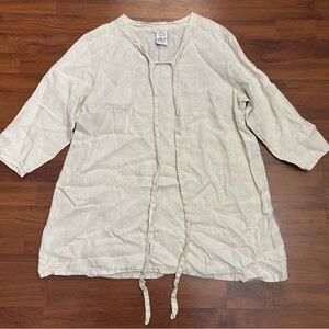 Match Point USA Relaxed Tunic 100% Linen Lagenlook Boho Cream Top Size Small
